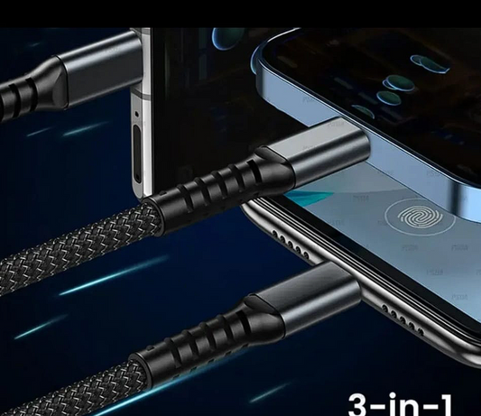 🔌⚡ CABLE DE CARGA 3 EN 1 SÚPER RÁPIDO Y VERSÁTIL 💥📱